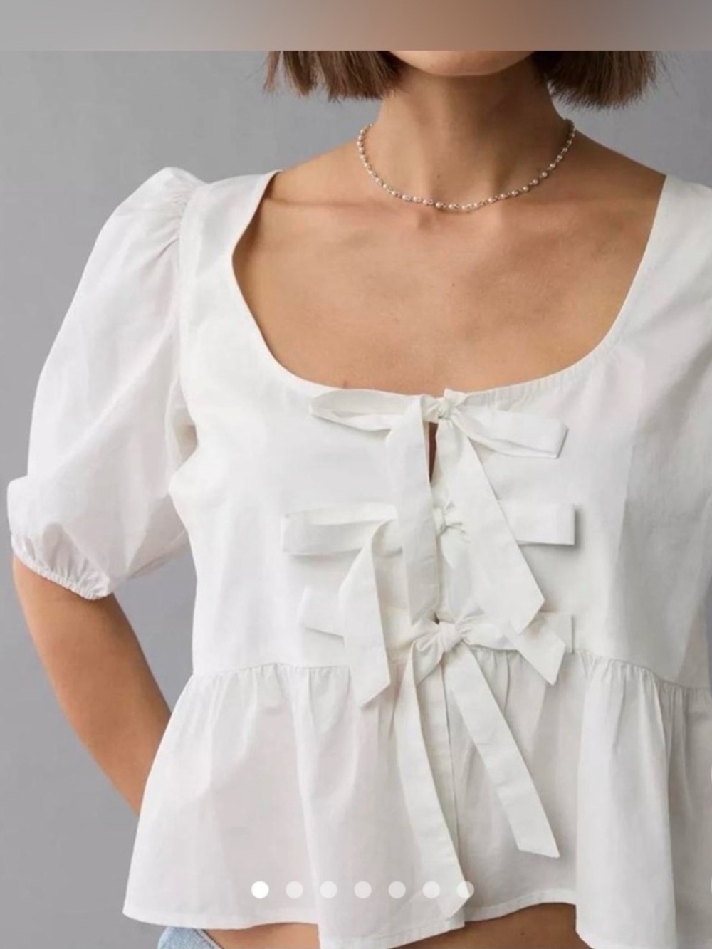 American Eagle White Bow Babydoll Top - Women
